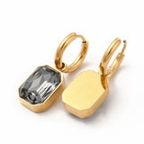 Stainless Steel Glass Polished Rectangle Dangle Hoop Earrings Green Brown Black Clear 1.22 in E60