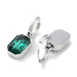 Stainless Steel Glass Polished Rectangle Dangle Hoop Earrings Green Brown Black Clear 1.22 in E60