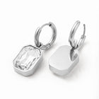 Stainless Steel Glass Polished Rectangle Dangle Hoop Earrings Green Brown Black Clear 1.22 in E60