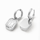 Stainless Steel Glass Polished Rectangle Dangle Hoop Earrings Green Brown Black Clear 1.22 in E60