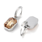 Stainless Steel Glass Polished Rectangle Dangle Hoop Earrings Green Brown Black Clear 1.22 in E60