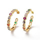 18K Gold-Plated Cubic Zirconia Round Pin Stud Womens Polished Heart Oval Hinged Closure Hoop Earrings 1.38 in E61 product