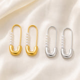 Stainless Steel Pearl Safety Pin Womens Polished Shiny Hoop Earrings Silver Gold 1.14 in E62 product image 1