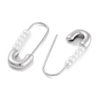 Stainless Steel Pearl Safety Pin Womens Polished Shiny Hoop Earrings Silver Gold 1.14 in E62