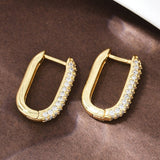 18K Gold-Plated Cubic Zirconia Oval Micro Pave Polished Shiny Hoop Earrings Clear 0.71 in E63 product image 1