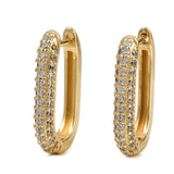 18K Gold-Plated Cubic Zirconia Oval Micro Pave Polished Shiny Hoop Earrings Clear 0.71 in E63 product image 2