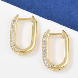 18K Gold-Plated Cubic Zirconia Oval Micro Pave Polished Shiny Hoop Earrings Clear 0.71 in E63 product image 3