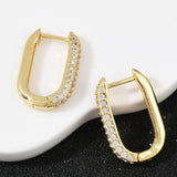 18K Gold-Plated Cubic Zirconia Oval Micro Pave Polished Shiny Hoop Earrings Clear 0.71 in E63 product image 4
