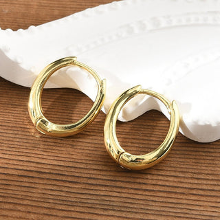 Oval Pin Hoop Textured Shiny Hinged Closure Surface Huggie Earrings Gold 0.67 in E64 product image 1