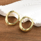 Oval Pin Hoop Textured Shiny Hinged Closure Surface Huggie Earrings Gold 0.67 in E64 product image 1