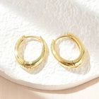 Oval Pin Hoop Textured Shiny Hinged Closure Surface Huggie Earrings Gold 0.67 in E64 product image 3