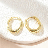 Oval Pin Hoop Textured Shiny Hinged Closure Surface Huggie Earrings Gold 0.67 in E64 product image 3