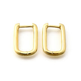 18K Gold-Plated Oval Pin Hoop Smooth Shiny Rectangle Hinged Closure Huggie Earrings 0.69 in E65 product image 2