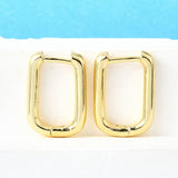 18K Gold-Plated Oval Pin Hoop Smooth Shiny Rectangle Hinged Closure Huggie Earrings 0.69 in E65 product image 4