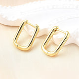 18K Gold-Plated Oval Pin Hoop Smooth Shiny Rectangle Hinged Closure Huggie Earrings 0.69 in E65 product image 5