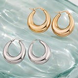 Stainless Steel Pin Womens Smooth Polished Glossy Hoop Earrings Silver Gold 1.26 in E66 product image 1