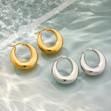 Stainless Steel Pin Womens Smooth Polished Glossy Hoop Earrings Silver Gold 1.26 in E66 product image 3