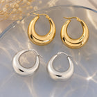 Stainless Steel Pin Womens Smooth Polished Glossy Hoop Earrings Silver Gold 1.26 in E66 product image 4