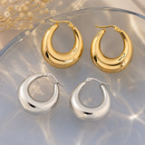 Stainless Steel Pin Womens Smooth Polished Glossy Hoop Earrings Silver Gold 1.26 in E66 product image 4