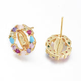 Cubic Zirconia Virgin Mary Micro Pave Oval Polished Satin Stud Earrings Clear Gold 0.51 in E68