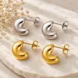 Stainless Steel Gold-Plated C-shaped Polished Shiny Push-Back Post Stud Earrings Silver 0.53 in E72 product image 1