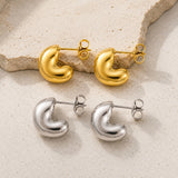 Stainless Steel Gold-Plated C-shaped Polished Shiny Push-Back Post Stud Earrings Silver 0.53 in E72 product image 2