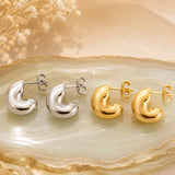 Stainless Steel Gold-Plated C-shaped Polished Shiny Push-Back Post Stud Earrings Silver 0.53 in E72 product image 3