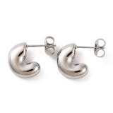 Stainless Steel Gold-Plated C-shaped Polished Shiny Push-Back Post Stud Earrings Silver 0.53 in E72
