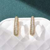18K Gold-Plated Cubic Zirconia Oval Micro Pave Polished Hinged Closure Hoop Earrings Clear 0.83 in E73 product image 2