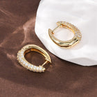 18K Gold-Plated Cubic Zirconia Oval Micro Pave Polished Hinged Closure Hoop Earrings Clear 0.83 in E73 product image 3