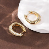 18K Gold-Plated Cubic Zirconia Oval Micro Pave Polished Hinged Closure Hoop Earrings Clear 0.83 in E73 product image 3