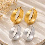 Stainless Steel Womens Smooth Matte Textured Hinged Closure Hoop Earrings Silver Gold 1.5 in E74 product image 1