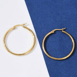 Stainless Steel Pin Ring Smooth Polished Hinged Closure Hoop Earrings Gold 1.32 in E76 product image 1