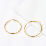 Stainless Steel Pin Ring Smooth Polished Hinged Closure Hoop Earrings Gold 1.32 in E76 product image 3