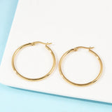 Stainless Steel Pin Ring Smooth Polished Hinged Closure Hoop Earrings Gold 1.32 in E76 product image 5