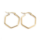 Stainless Steel Hexagon Pin Angular Polished Shiny Hoop Earrings Gold 1.1 in E77 product image 1