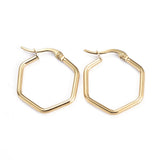 Stainless Steel Hexagon Pin Angular Polished Shiny Hoop Earrings Gold 1.1 in E77 product image 1