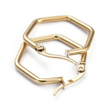 Stainless Steel Hexagon Pin Angular Polished Shiny Hoop Earrings Gold 1.1 in E77 product image 2