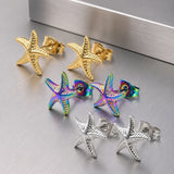 Stainless Steel Starfish Rainbow Color Womens Polished Star Push-Back Post Stud Earrings Silver Gold 12mm E78 product image 1