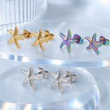 Stainless Steel Starfish Rainbow Color Womens Polished Star Push-Back Post Stud Earrings Silver Gold 12mm E78 product image 2
