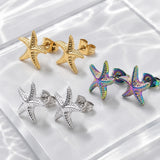 Stainless Steel Starfish Rainbow Color Womens Polished Star Push-Back Post Stud Earrings Silver Gold 12mm E78 product image 3