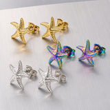 Stainless Steel Starfish Rainbow Color Womens Polished Star Push-Back Post Stud Earrings Silver Gold 12mm E78 product image 4