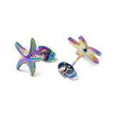Stainless Steel Starfish Rainbow Color Womens Polished Star Push-Back Post Stud Earrings Silver Gold 12mm E78