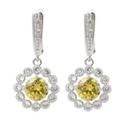 Cubic Zirconia Flower Pave Womens Polished Round Floral Hoop Earrings Yellow Clear Silver 1.38 in E79
