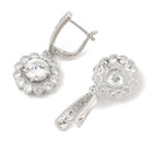 Cubic Zirconia Flower Pave Womens Polished Round Floral Hoop Earrings Yellow Clear Silver 1.38 in E79