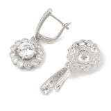 Cubic Zirconia Flower Pave Womens Polished Round Floral Hoop Earrings Yellow Clear Silver 1.38 in E79