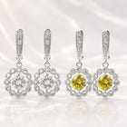 Cubic Zirconia Flower Pave Womens Polished Round Floral Hoop Earrings Yellow Clear Silver 1.38 in E79 product image 1