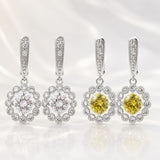 Cubic Zirconia Flower Pave Womens Polished Round Floral Hoop Earrings Yellow Clear Silver 1.38 in E79 product image 1