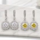 Cubic Zirconia Flower Pave Womens Polished Round Floral Hoop Earrings Yellow Clear Silver 1.38 in E79 product image 2