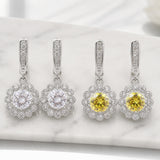 Cubic Zirconia Flower Pave Womens Polished Round Floral Hoop Earrings Yellow Clear Silver 1.38 in E79 product image 2